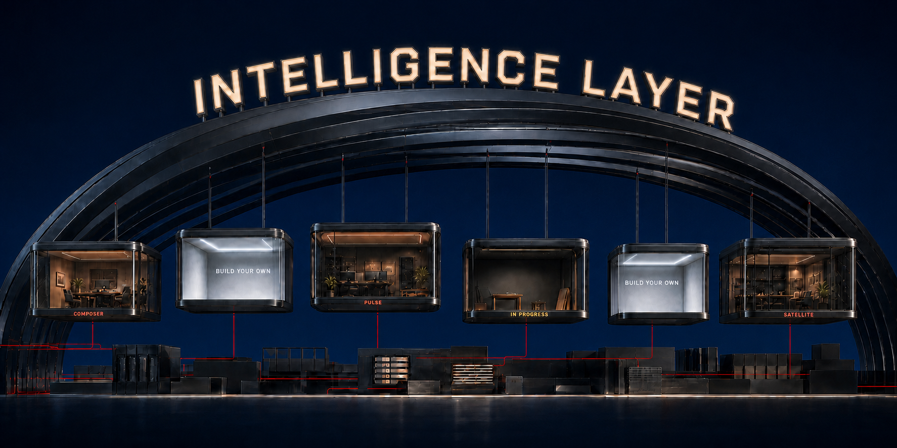 An intelligence layer spanning existing infrastructure, with spaces for team applications