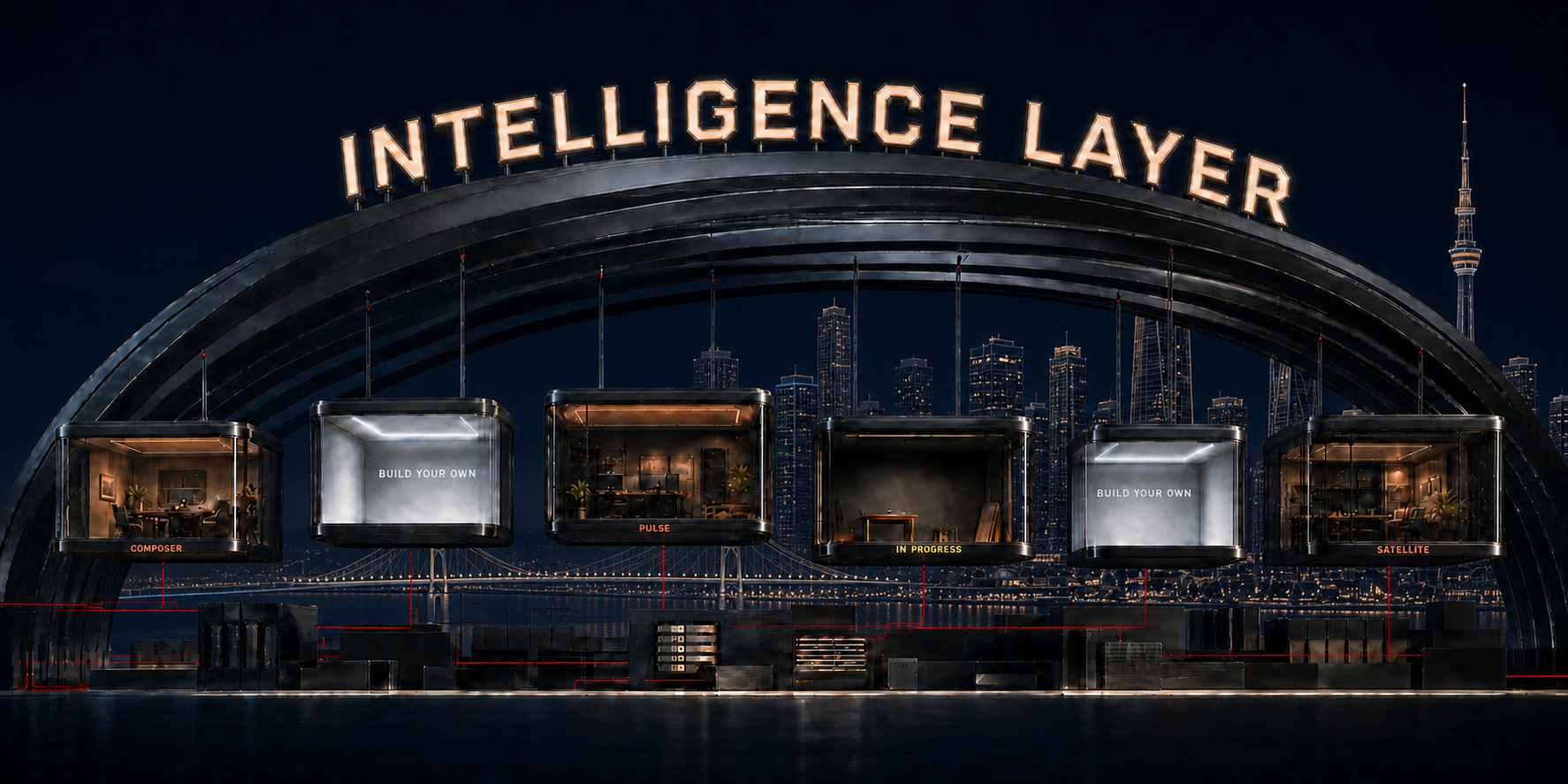 An intelligence layer spanning a connected city, with spaces for team applications